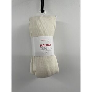 Hanna Andersson Footed Tights Girls 10 Ivory Cotton Blend Ribbed 2-Pack NWT